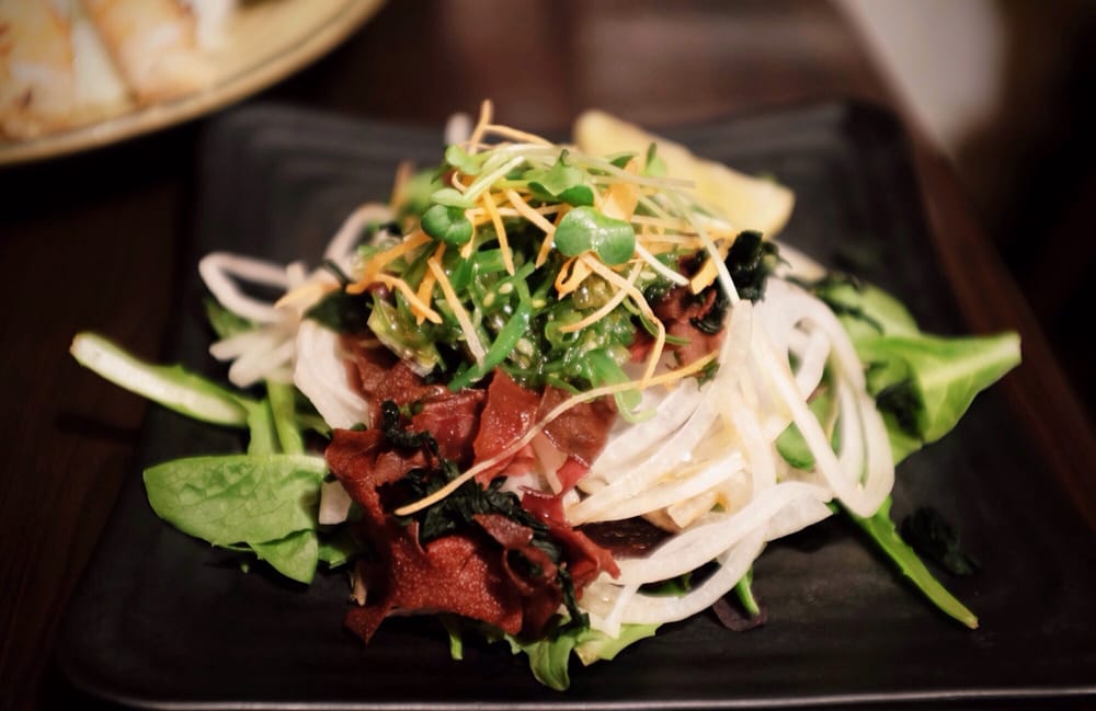 Seared meat salad with daikon and greens
